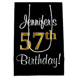 Elegant, Luxurious, Faux Gold Look 57th Birthday Medium Gift Bag