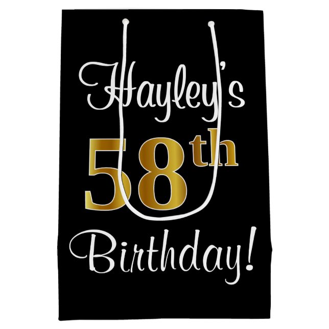 Elegant, Luxurious, Faux Gold Look 58th Birthday Medium Gift Bag (Back)