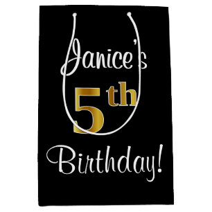Elegant, Luxurious, Faux Gold Look 5th Birthday Medium Gift Bag