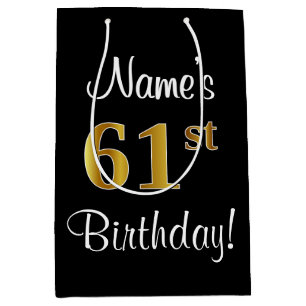 Elegant, Luxurious, Faux Gold Look 61st Birthday Medium Gift Bag