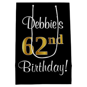 Elegant, Luxurious, Faux Gold Look 62nd Birthday Medium Gift Bag