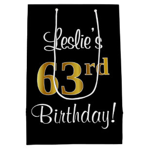 Elegant, Luxurious, Faux Gold Look 63rd Birthday Medium Gift Bag