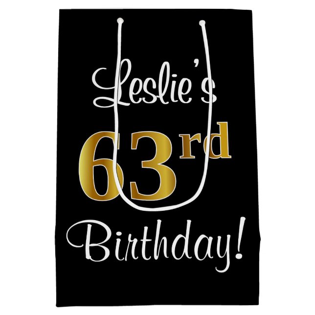 Elegant, Luxurious, Faux Gold Look 63rd Birthday Medium Gift Bag (Back)