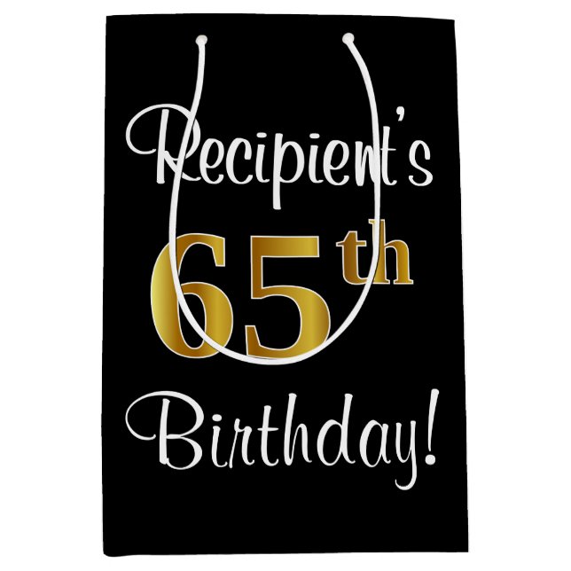 Elegant, Luxurious, Faux Gold Look 65th Birthday Medium Gift Bag (Front)