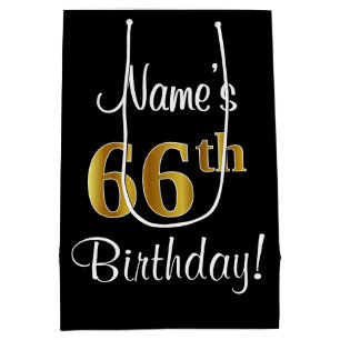 Elegant, Luxurious, Faux Gold Look 66th Birthday Medium Gift Bag