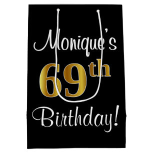 Elegant, Luxurious, Faux Gold Look 69th Birthday Medium Gift Bag