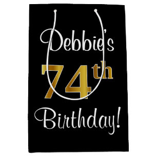Elegant, Luxurious, Faux Gold Look 74th Birthday Medium Gift Bag
