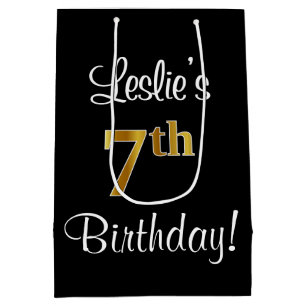 Elegant, Luxurious, Faux Gold Look 7th Birthday Medium Gift Bag