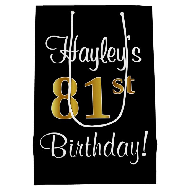Elegant, Luxurious, Faux Gold Look 81st Birthday Medium Gift Bag (Back)