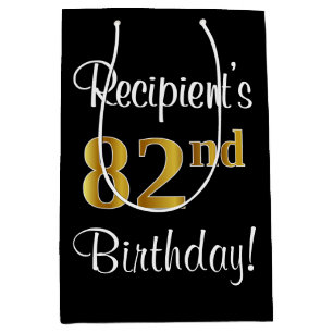 Elegant, Luxurious, Faux Gold Look 82nd Birthday Medium Gift Bag