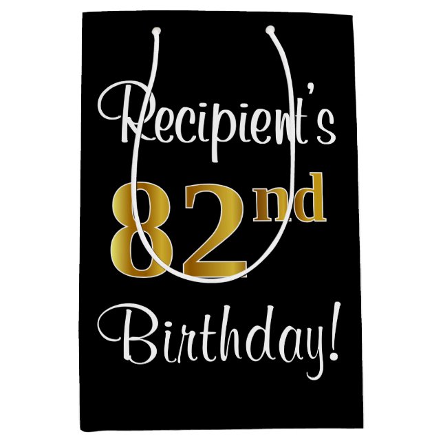 Elegant, Luxurious, Faux Gold Look 82nd Birthday Medium Gift Bag (Front)