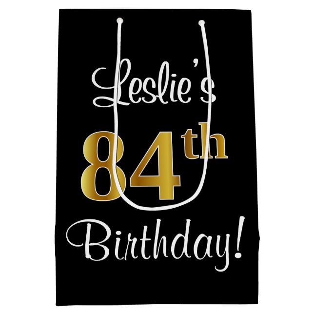 Elegant, Luxurious, Faux Gold Look 84th Birthday Medium Gift Bag (Back)