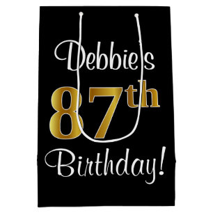 Elegant, Luxurious, Faux Gold Look 87th Birthday Medium Gift Bag