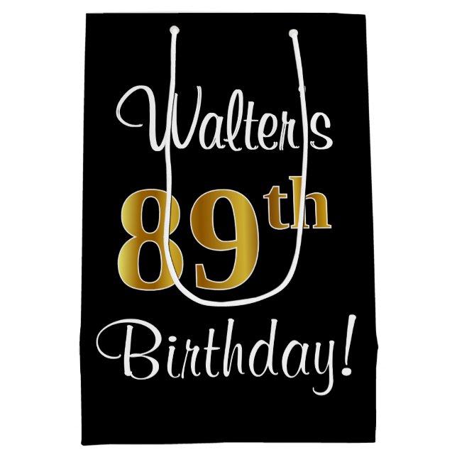 Elegant, Luxurious, Faux Gold Look 89th Birthday Medium Gift Bag (Back)