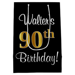 Elegant, Luxurious, Faux Gold Look 90th Birthday Medium Gift Bag