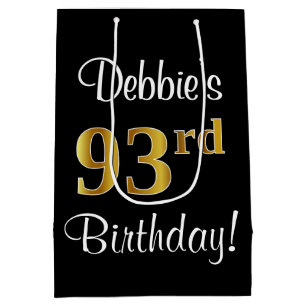 Elegant, Luxurious, Faux Gold Look 93rd Birthday Medium Gift Bag