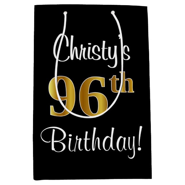 Elegant, Luxurious, Faux Gold Look 96th Birthday Medium Gift Bag (Front)