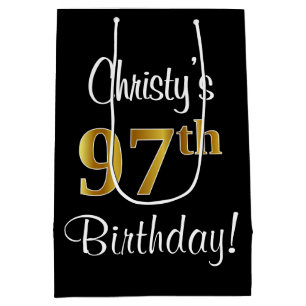 Elegant, Luxurious, Faux Gold Look 97th Birthday Medium Gift Bag