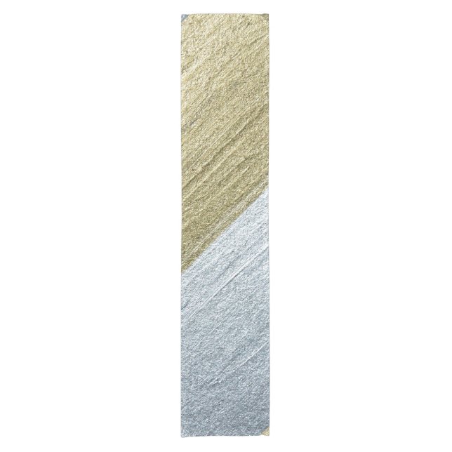 Elegant Luxurious Faux Gold & Silver Paint Strokes Short Table Runner (Front)