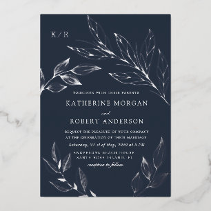 elegant luxurious foliage wedding foil invitation