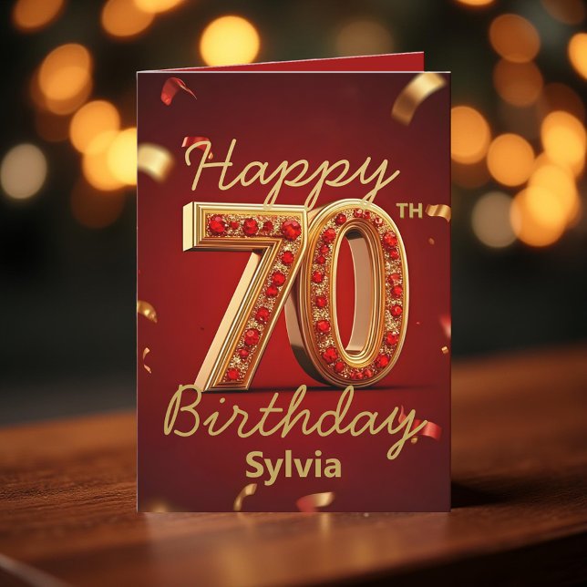 Elegant Luxurious Gold and Ruby Red 70th Birthday Card (Creator Uploaded)
