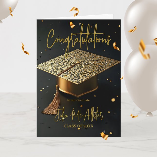 Elegant Luxurious Golden Glitz Cap Graduation Card (Creator Uploaded)