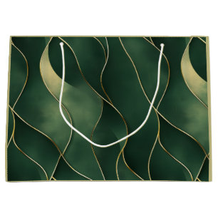 Elegant Luxurious Green and Gold Swirl Pattern Large Gift Bag