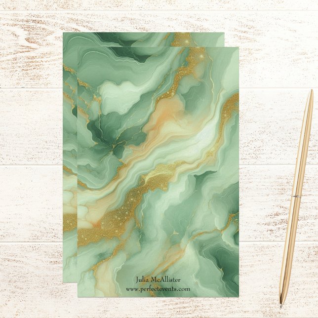 Elegant Luxurious Green Marble with Gold Accents Stationery (Creator Uploaded)