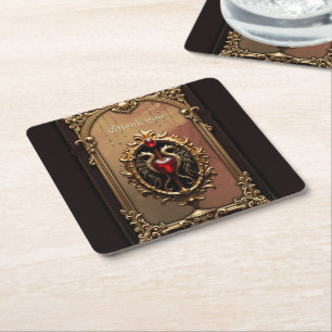 Elegant luxurious heart emblem. square paper coaster