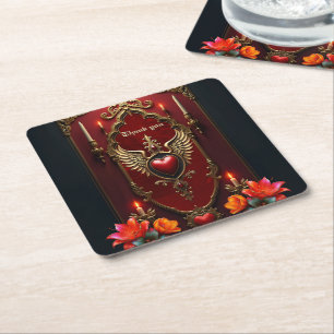 Elegant luxurious heart emblem. square paper coaster