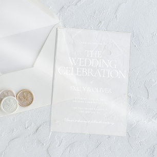 Elegant Luxurious Personalised White Text Wedding Acrylic Invitations
