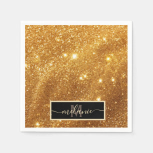 Elegant Luxurious Pure Gold Glitter Monogram Glam Napkin