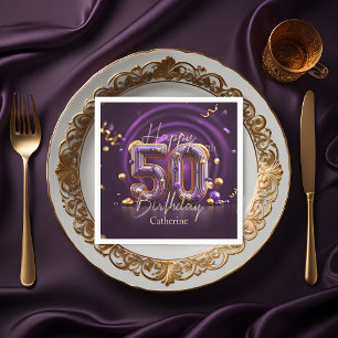 Elegant Luxurious Purple and Gold 50th Birthday Napkin
