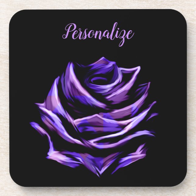 Elegant & Luxurious Purple Neon Rose Personalized Coaster (Front)
