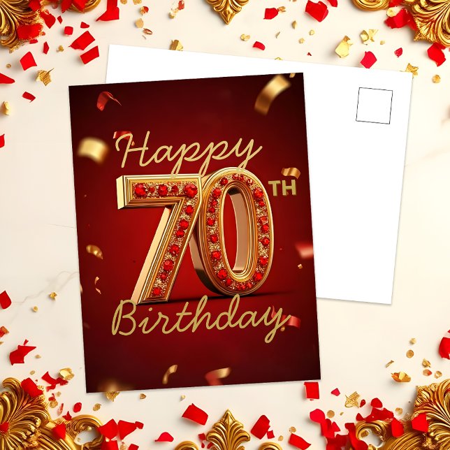Elegant Luxurious Red and Gold 70th Birthday Postcard (Creator Uploaded)