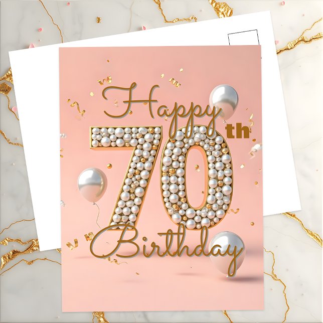 Elegant Luxurious Soft Pink and Gold 70th Birthday Postcard (Creator Uploaded)