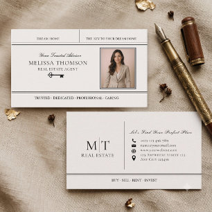 Elegant Luxury Beige Real Estate Agent Photo Business Card