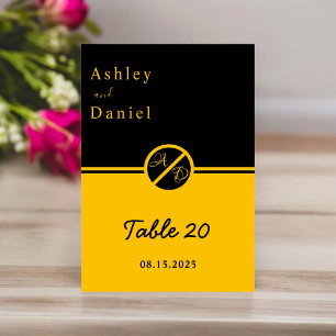 Elegant Luxury Black And Gold Monogram Wedding Table Number