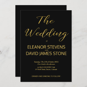 Elegant luxury black and gold wedding script invitation