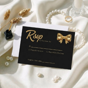 Elegant Luxury Black and Golden Bow Wedding  RSVP Card