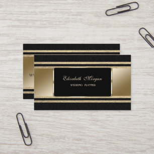 Elegant Luxury ,Black,Faux Gold Glittery Stripes Business Card