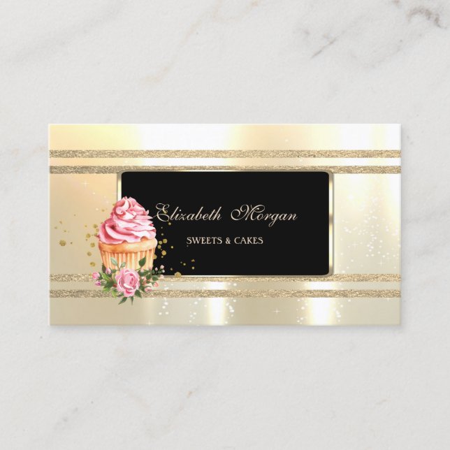 Elegant Luxury ,Black ,Faux Gold Glittery Stripes Business Card (Front)