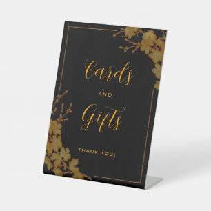 Elegant Luxury Black & Gold Floral Cards Gifts Pedestal Sign
