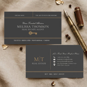 Elegant Luxury Black Gold Real Estate Agent   Business Card