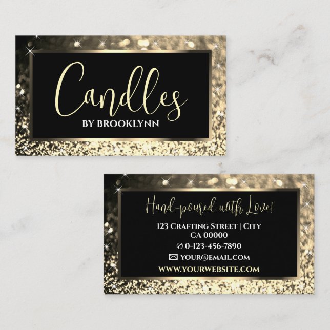 Elegant Luxury Black Golden Sparkling Glitter  Business Card (Front/Back)