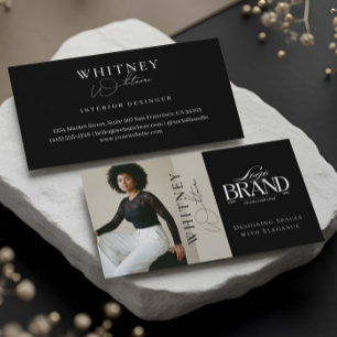 Elegant Luxury Black Interior Designer Photo Logo Business Card