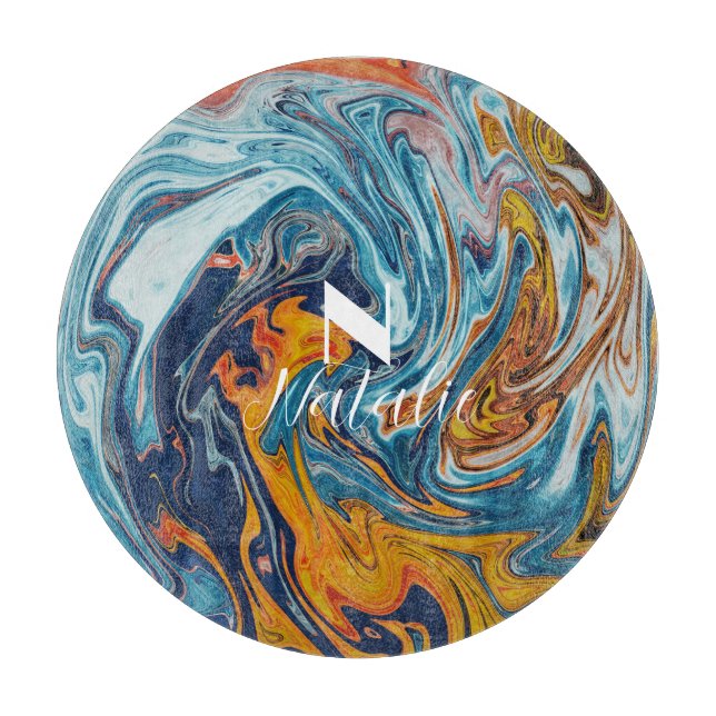 Elegant Luxury Blue Gold Monogram          Cutting Board (Front)