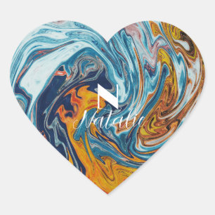 Elegant Luxury Blue Gold Monogram            Heart Sticker