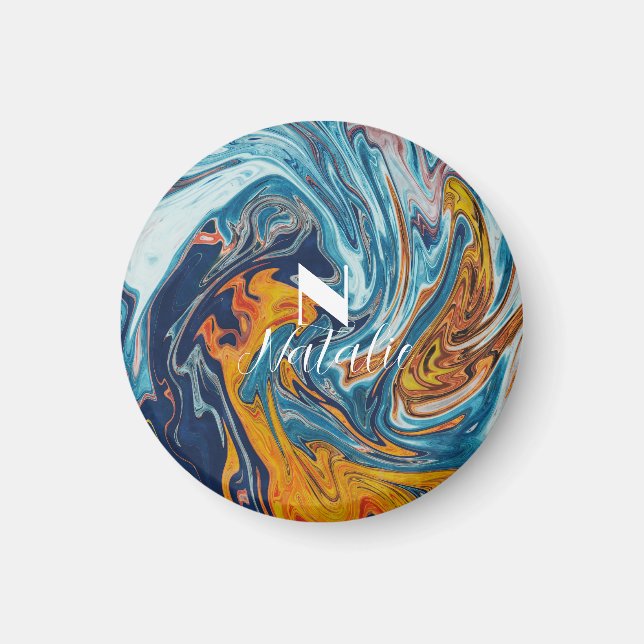 Elegant Luxury Blue Gold Monogram            Magnet (Front)