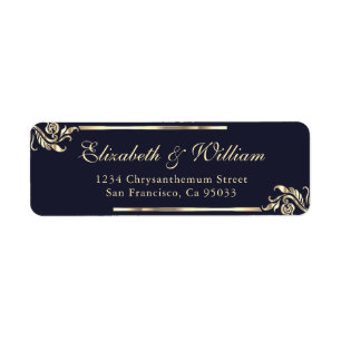 Elegant luxury Blue Gold Return Address Label